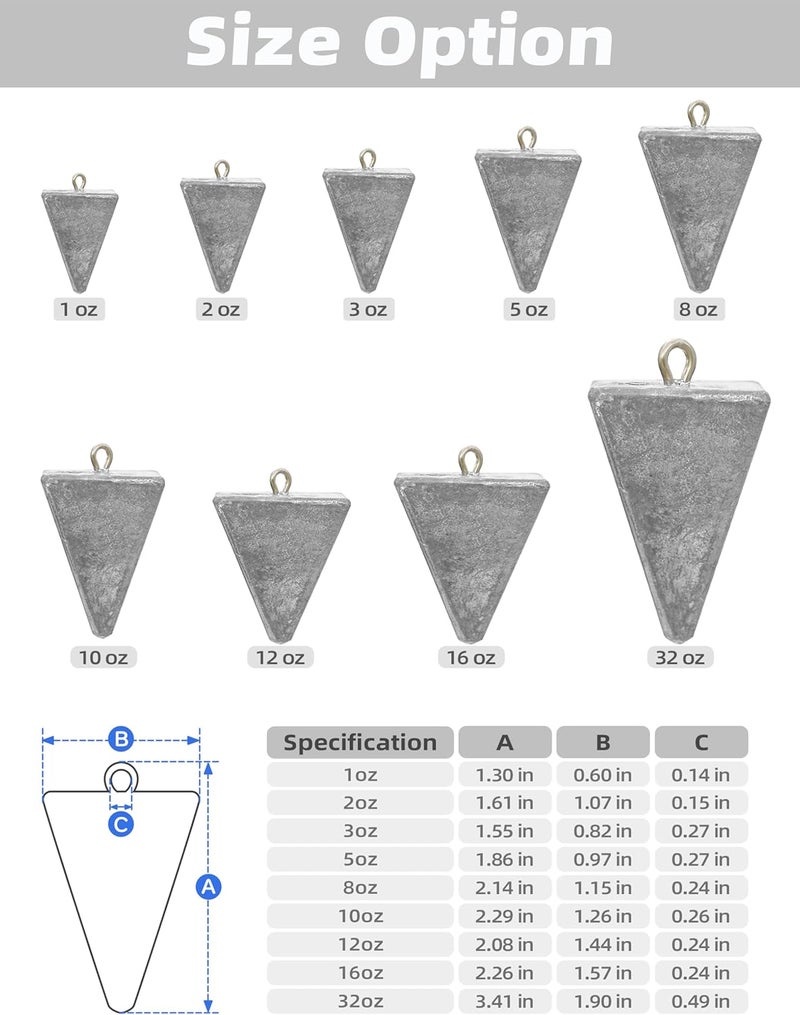 BLUEWING Pyramid Sinkers Lead Fishing Weights 1oz,2oz,3oz,5oz,8oz,10oz,12oz,16oz,32oz for Saltwater - Image 5